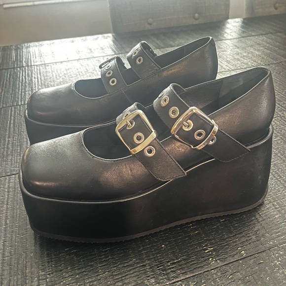 Free People women’s 8  Rhys Black Platform grommet Buckle Maryjane’s - Picture 2 of 7